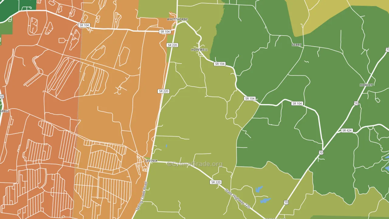 Lavinia, TN Map of Vehicle Theft Rates