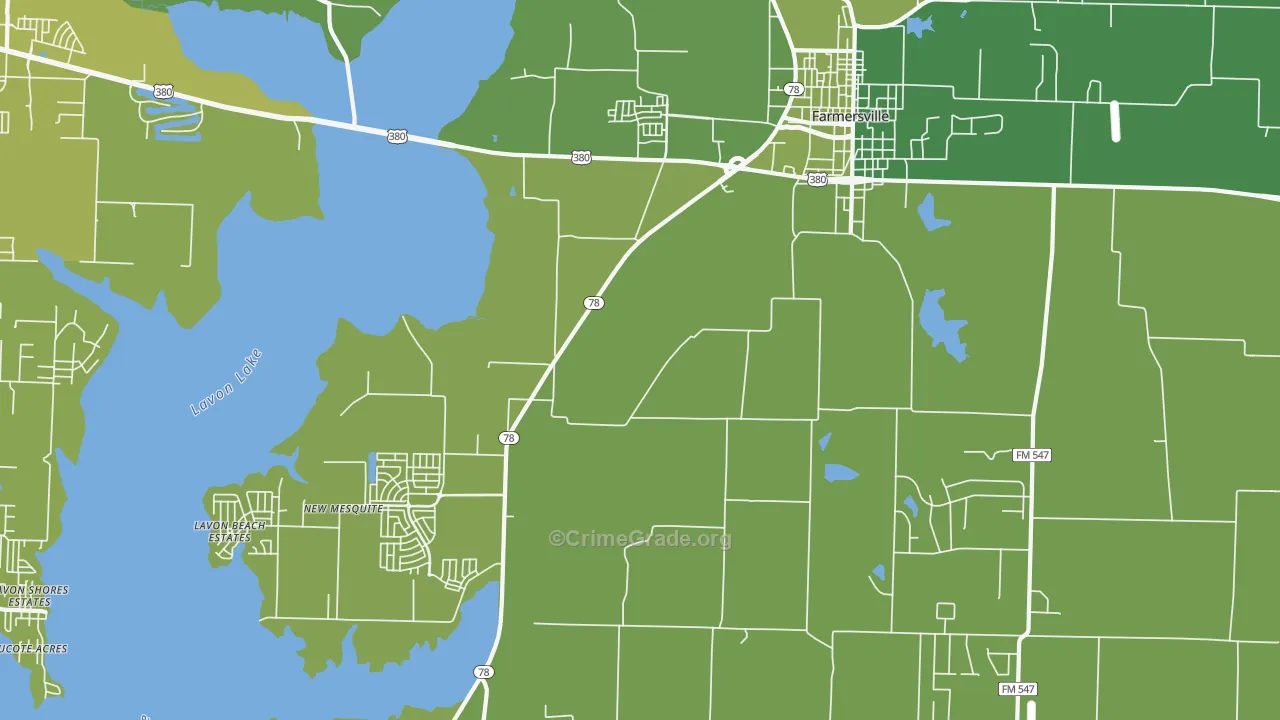 Lavon Beach Estates, TX Map of Vehicle Theft Rates