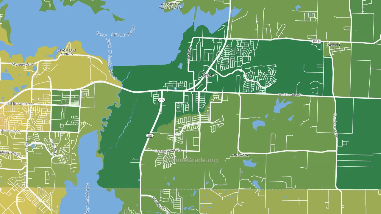 Lavon, TX Map of Vehicle Theft Rates