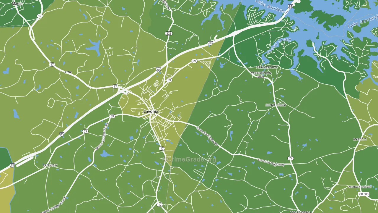 Lavonia, GA Map of Vehicle Theft Rates