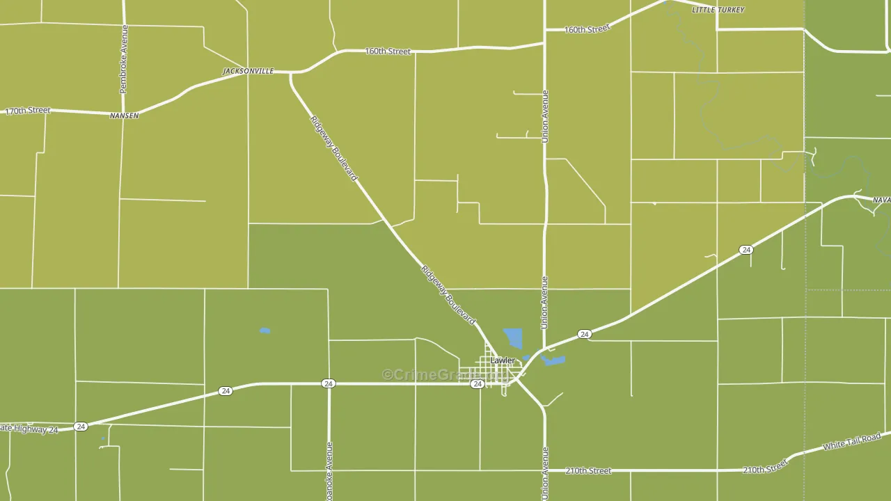 Lawler, IA Map of Vehicle Theft Rates
