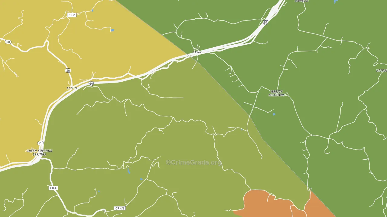 Lawn, WV Map of Vehicle Theft Rates