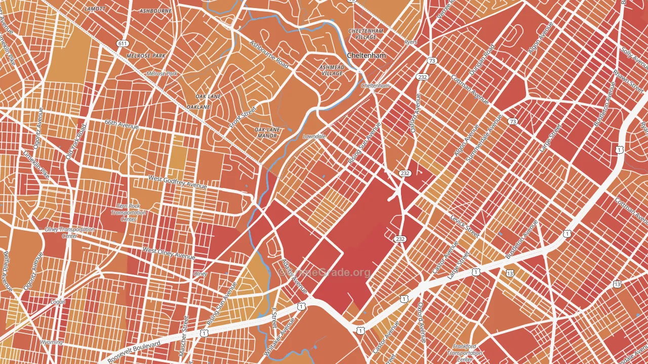 Lawncrest, Philadelphia, PA Map of Vehicle Theft Rates