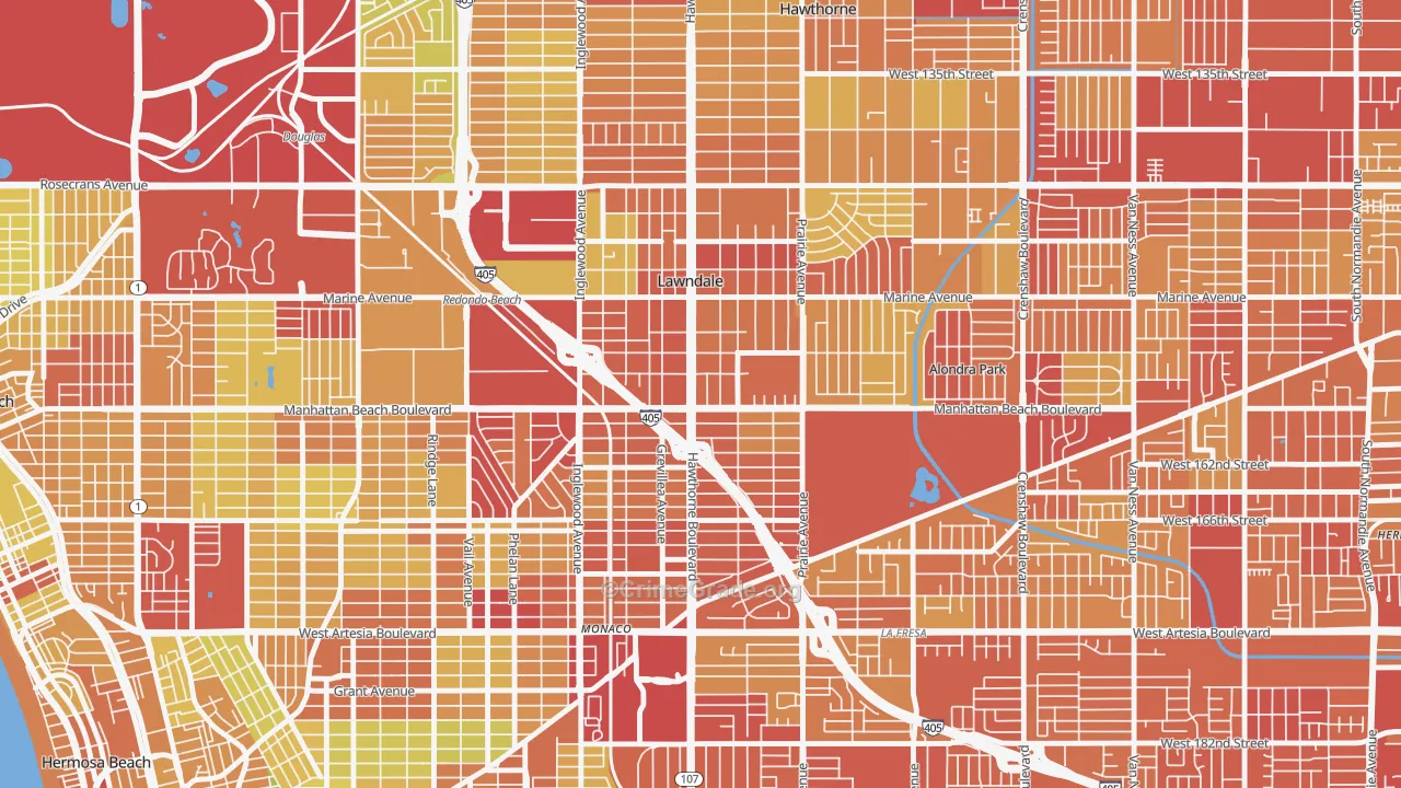 Lawndale, CA Map of Vehicle Theft Rates