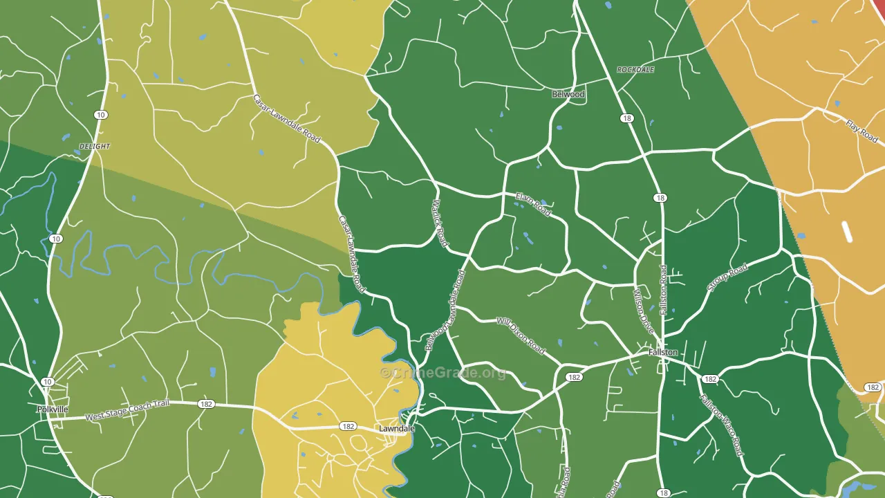 Lawndale, NC Map of Vehicle Theft Rates