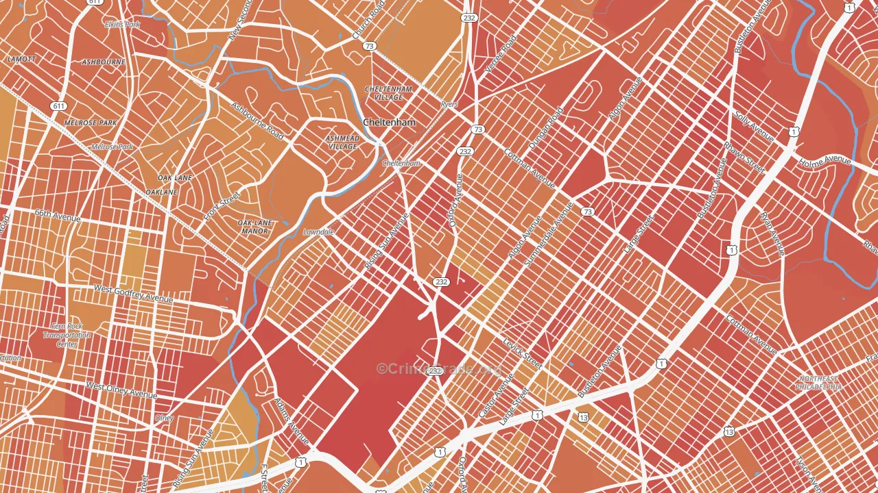 Lawndale, Philadelphia, PA Map of Vehicle Theft Rates