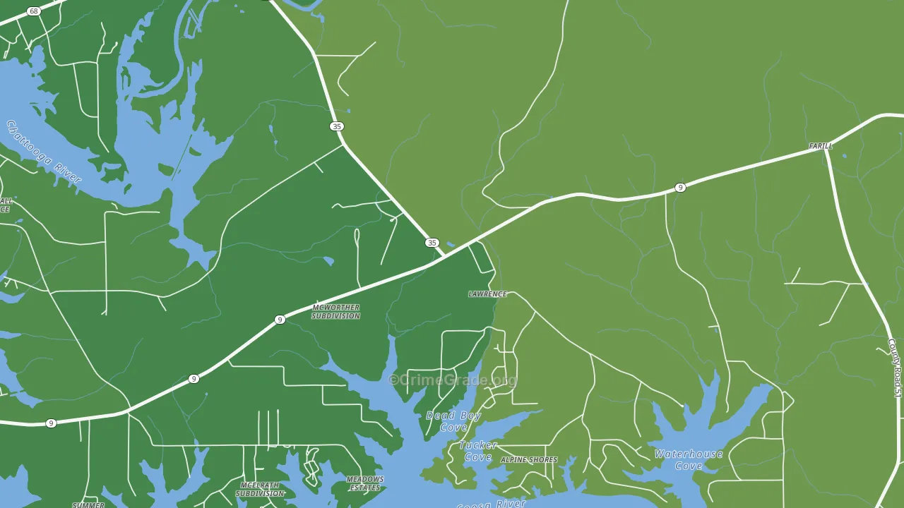 Lawrence, AL Map of Vehicle Theft Rates