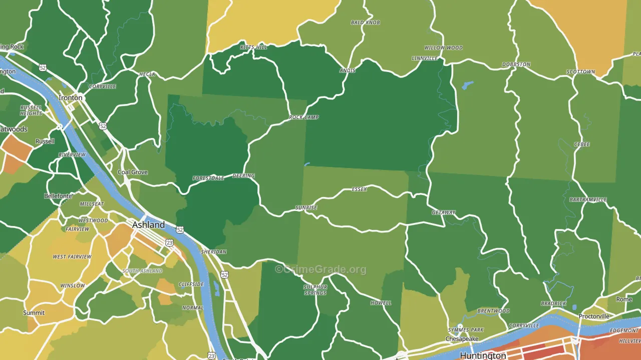 Lawrence County, OH Map of Vehicle Theft Rates