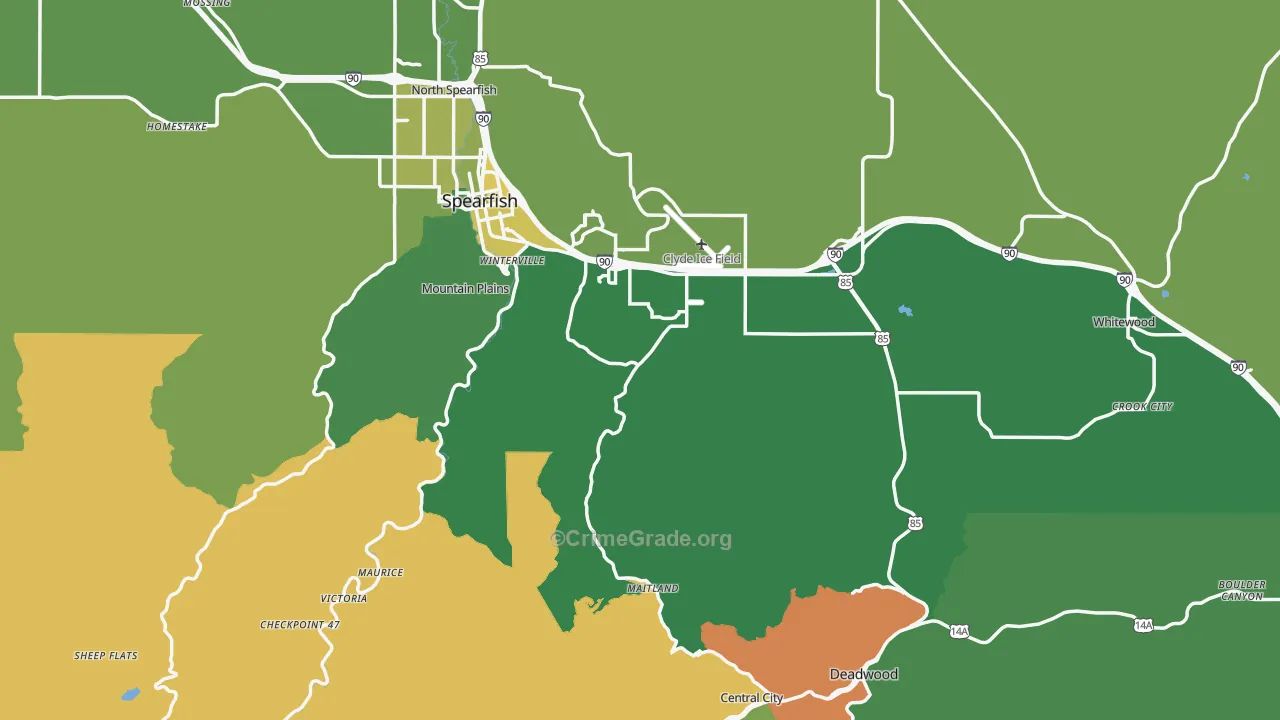 Lawrence County, SD Map of Vehicle Theft Rates