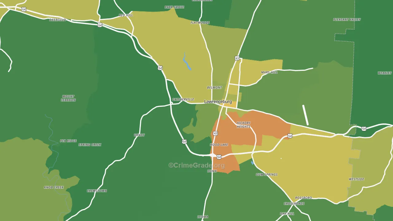 Lawrence County, TN Map of Vehicle Theft Rates