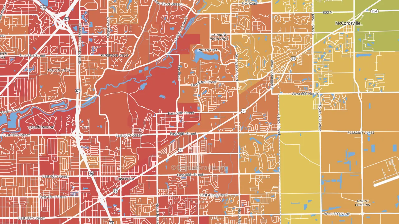Lawrence, IN Map of Vehicle Theft Rates