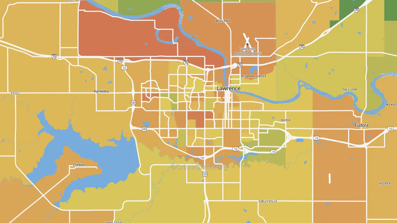 Lawrence, KS Map of Vehicle Theft Rates