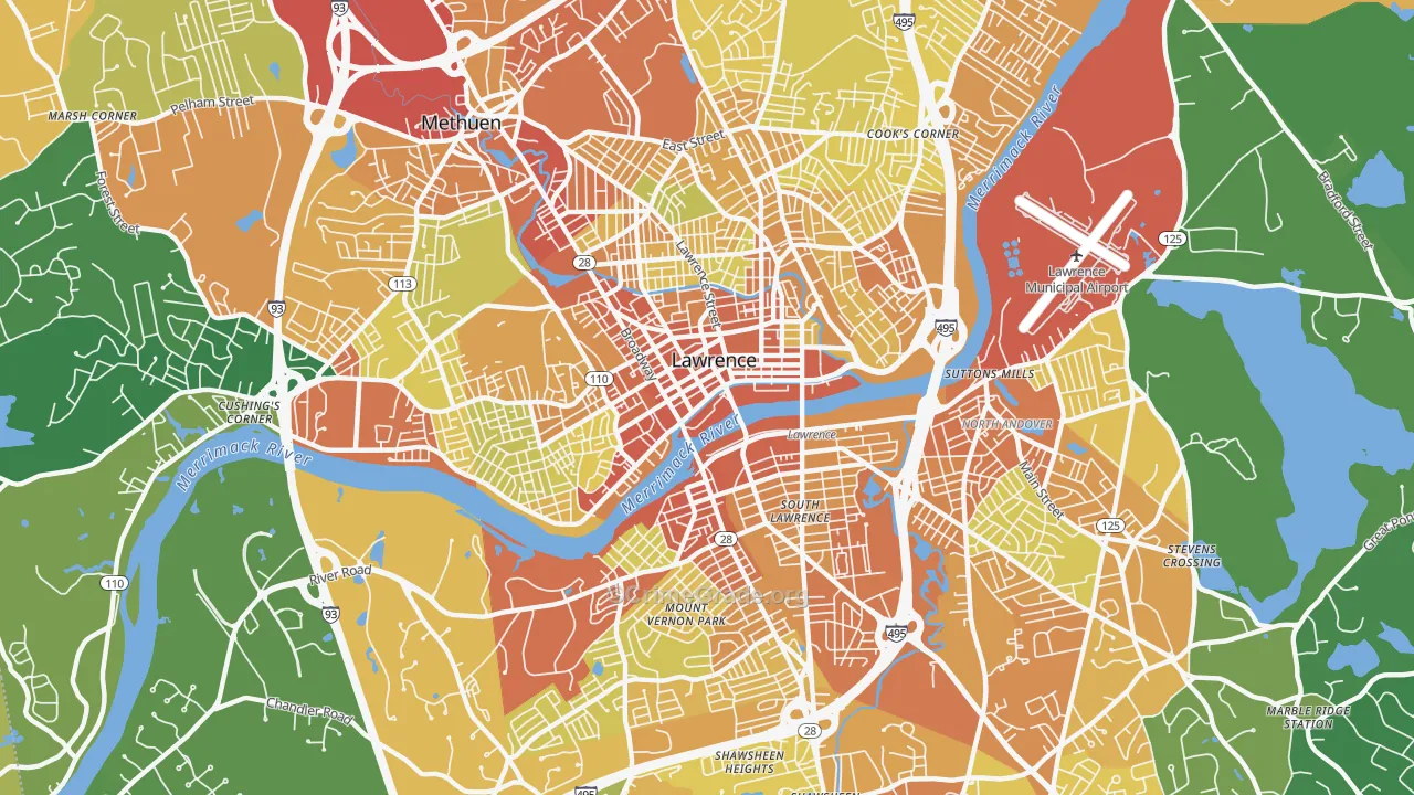 Lawrence, MA Map of Vehicle Theft Rates