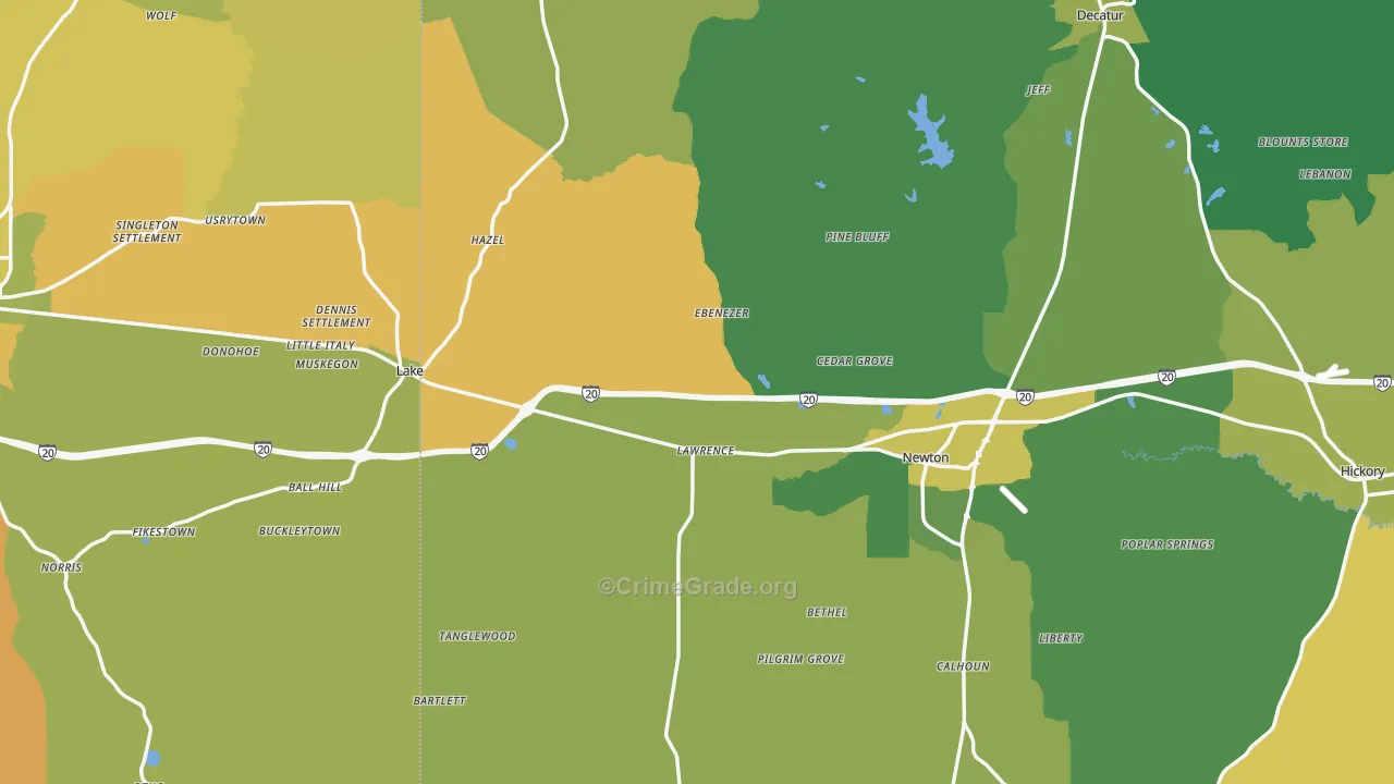 Lawrence, MS Map of Vehicle Theft Rates