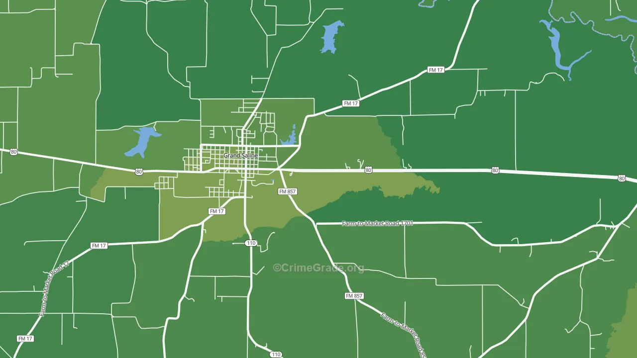 Lawrence Springs, TX Map of Vehicle Theft Rates