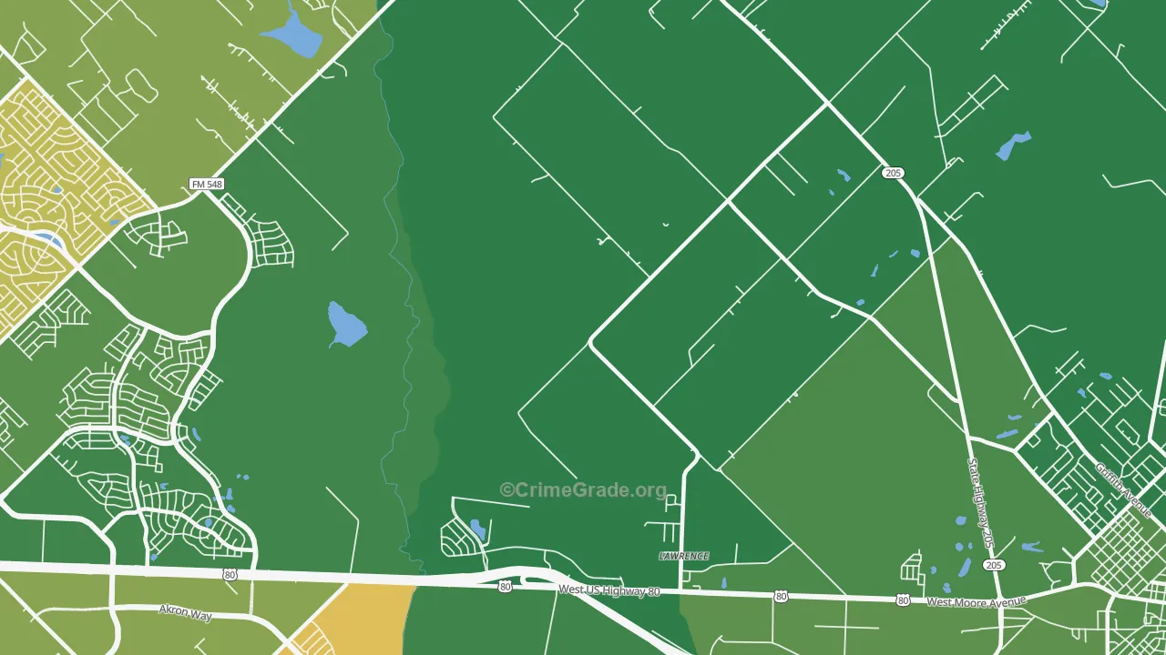 Lawrence, TX Map of Vehicle Theft Rates