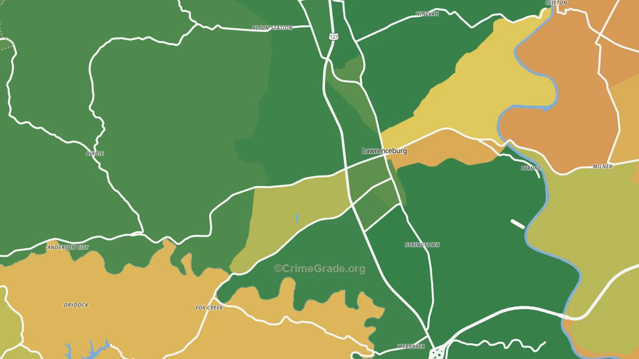 Lawrenceburg, KY Map of Vehicle Theft Rates
