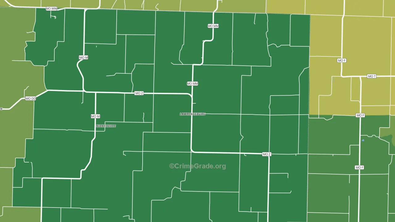Lawrenceburg, MO Map of Vehicle Theft Rates