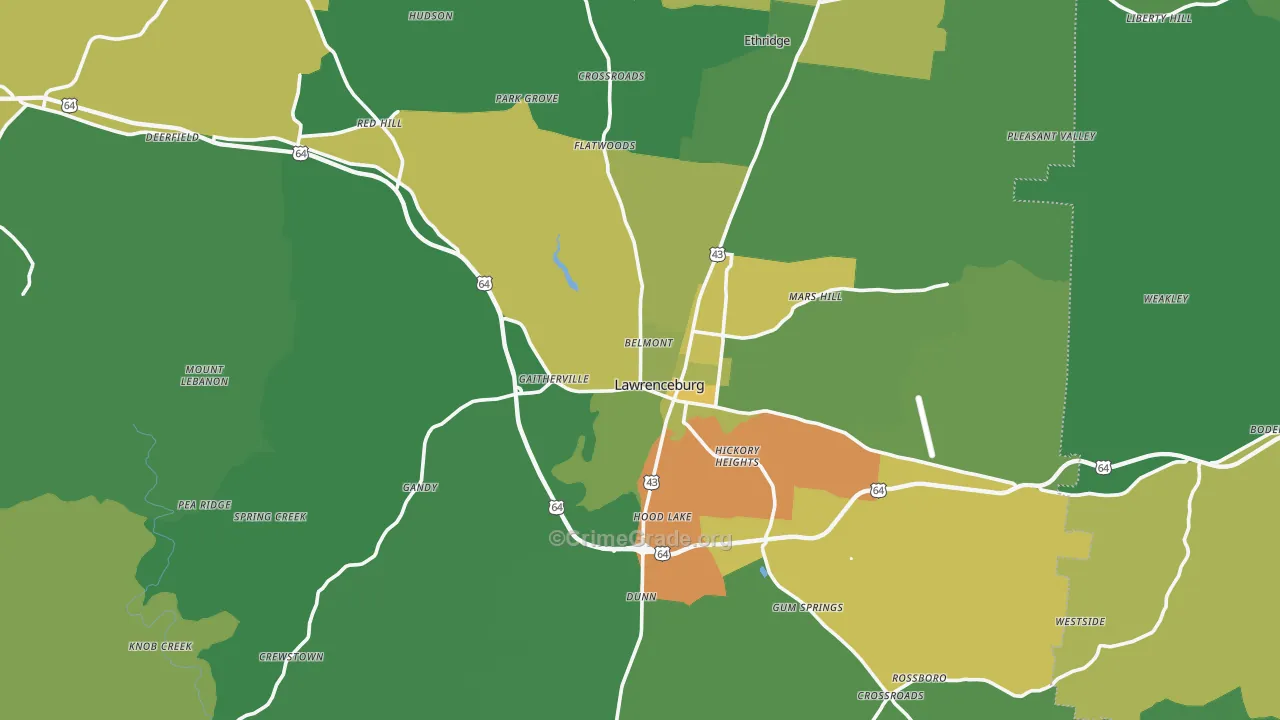 Lawrenceburg, TN Map of Vehicle Theft Rates
