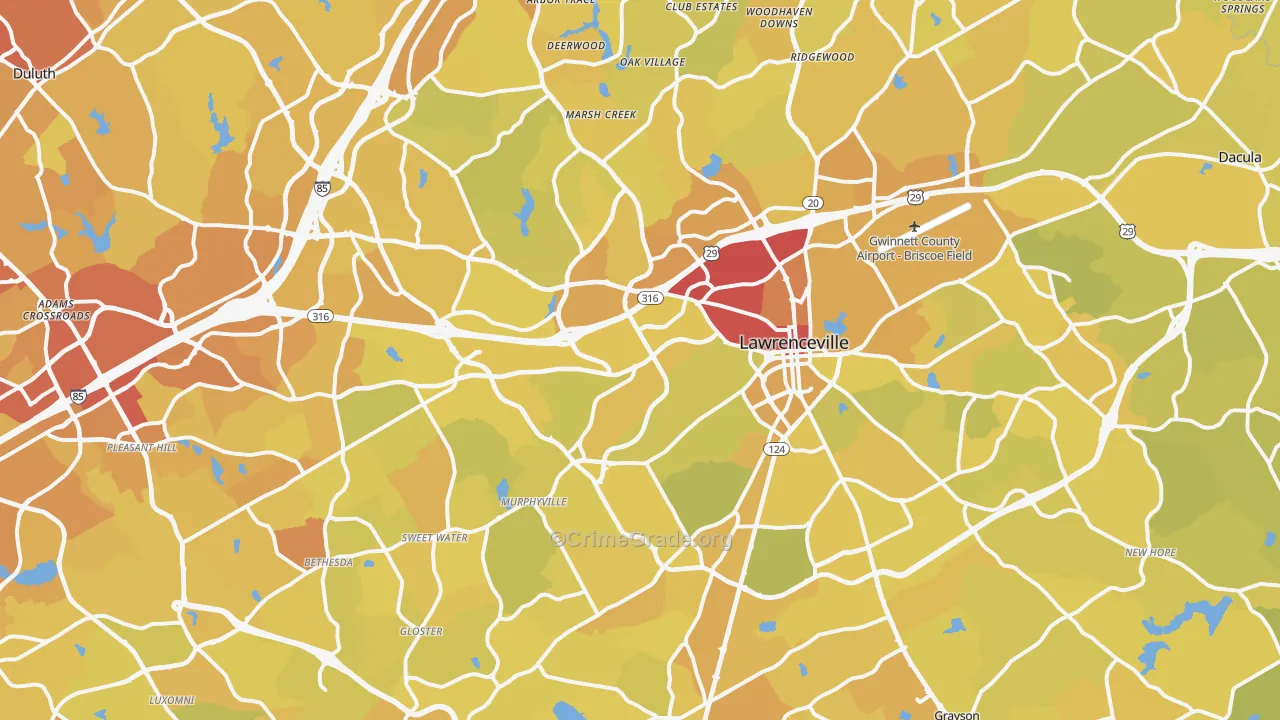 Lawrenceville, GA Map of Vehicle Theft Rates