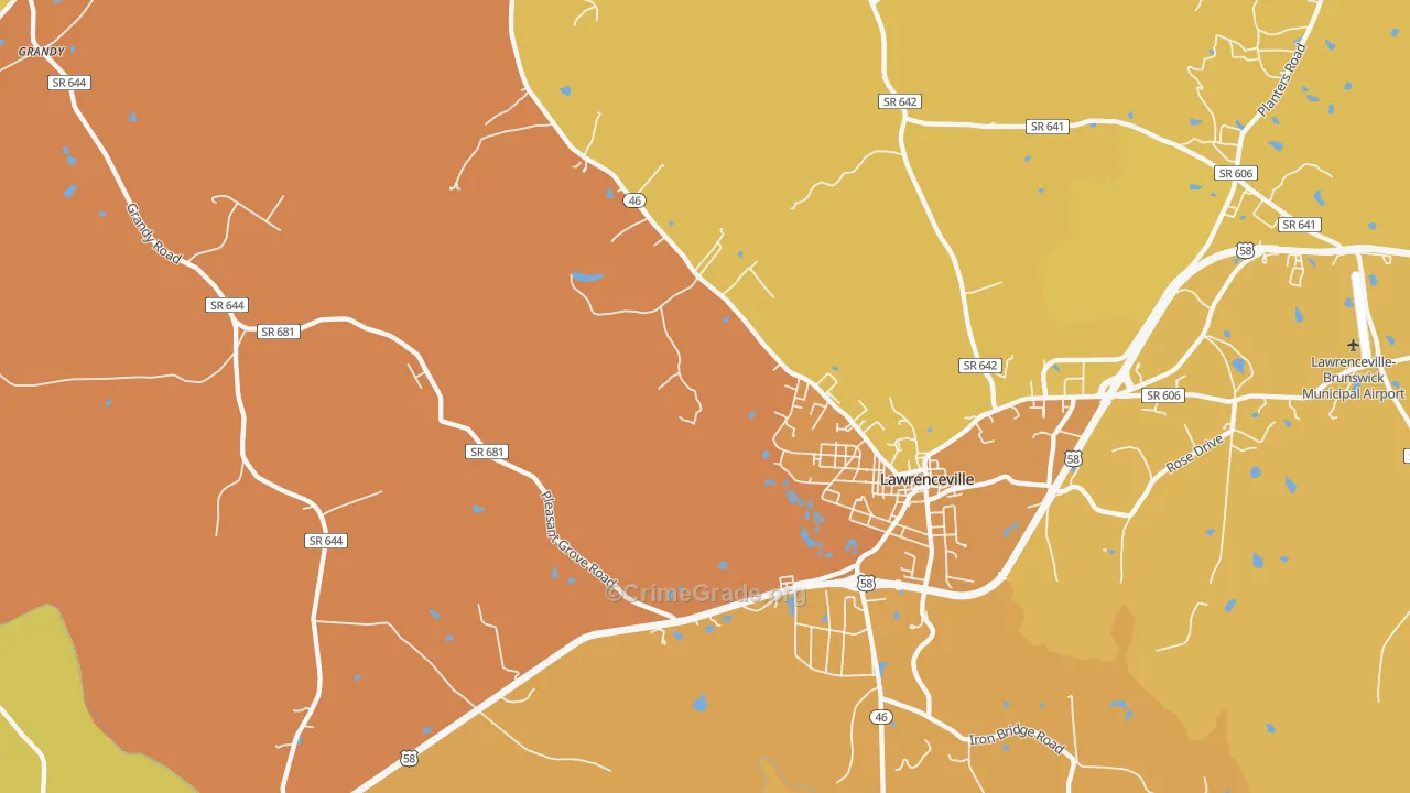 Lawrenceville Hills, VA Map of Vehicle Theft Rates