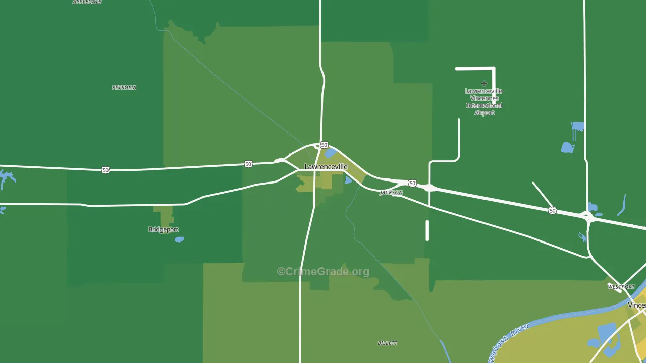 Lawrenceville, IL Map of Vehicle Theft Rates