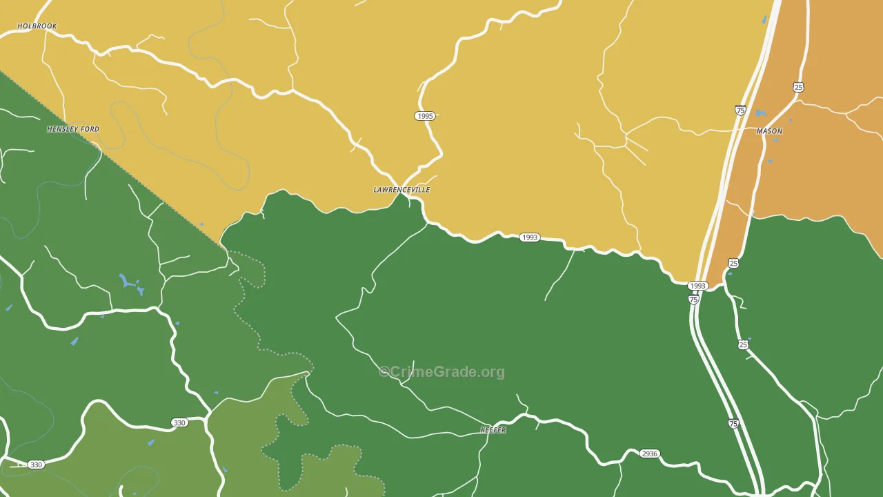 Lawrenceville, KY Map of Vehicle Theft Rates
