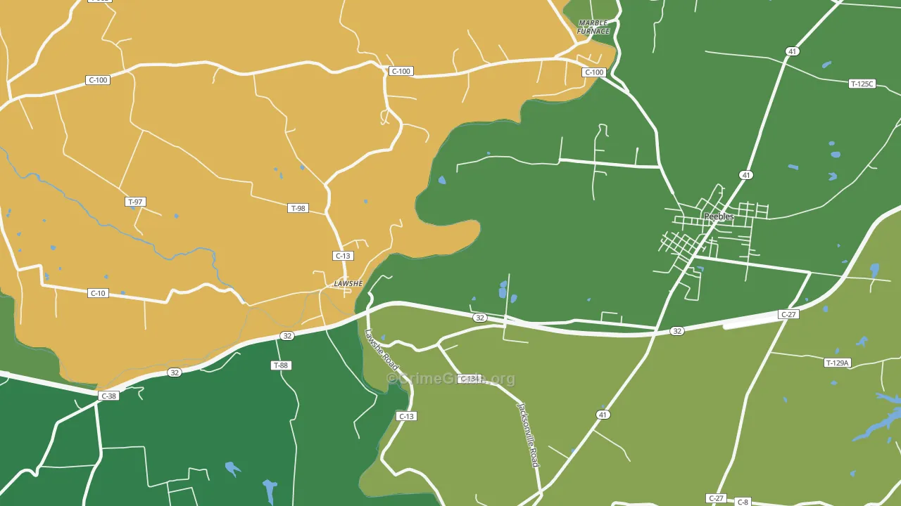Lawshe, OH Map of Vehicle Theft Rates