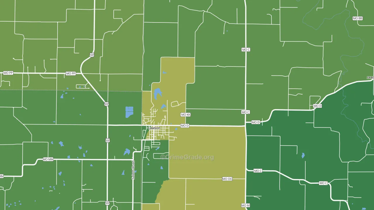 Lawson, MO Map of Vehicle Theft Rates