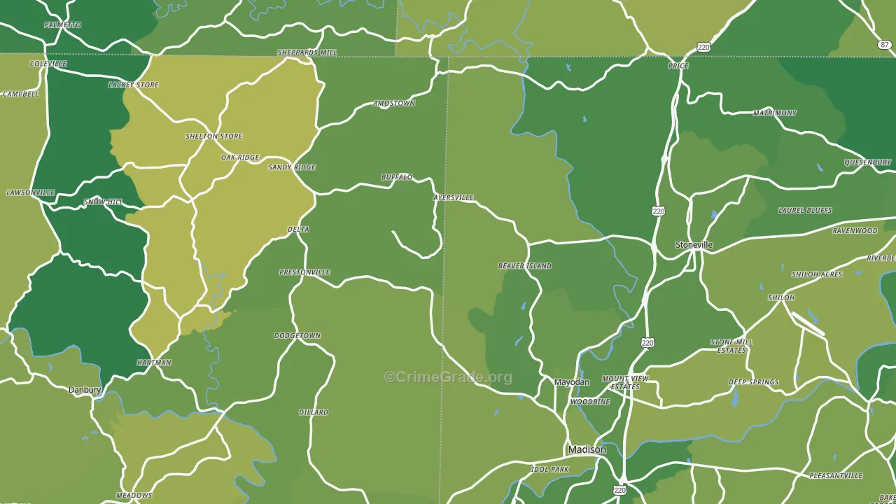 Lawsonville, NC Map of Vehicle Theft Rates