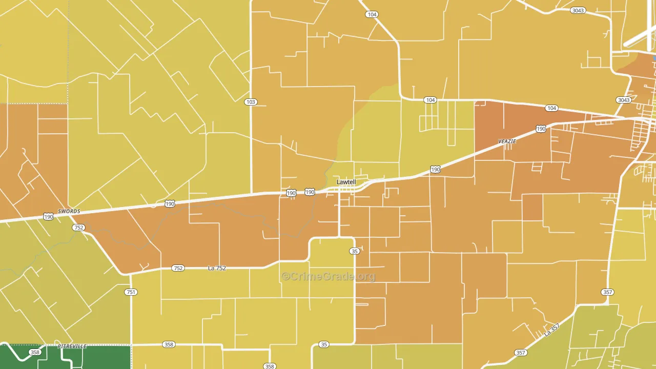 Lawtell, LA Map of Vehicle Theft Rates
