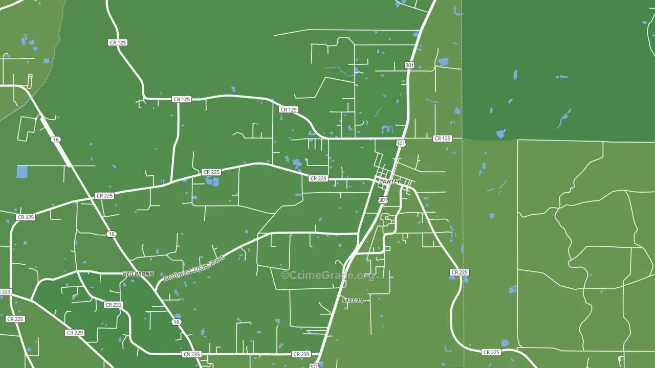 Lawtey, FL Map of Vehicle Theft Rates