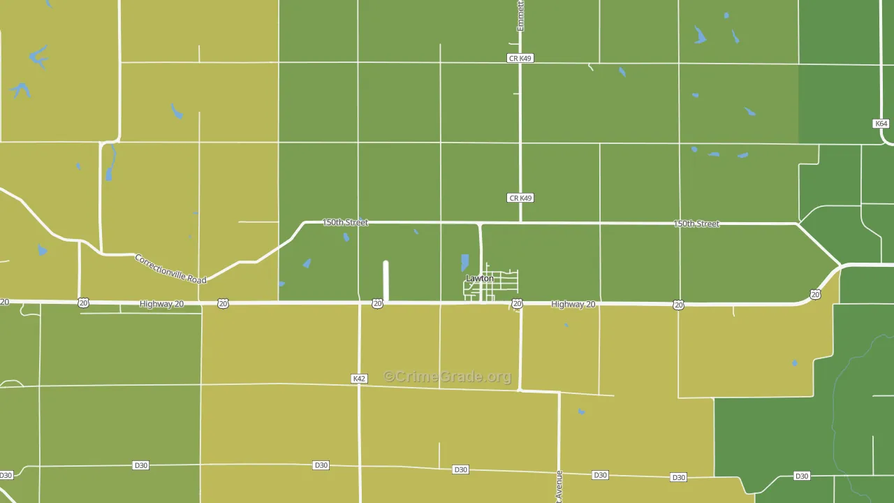 Lawton, IA Map of Vehicle Theft Rates