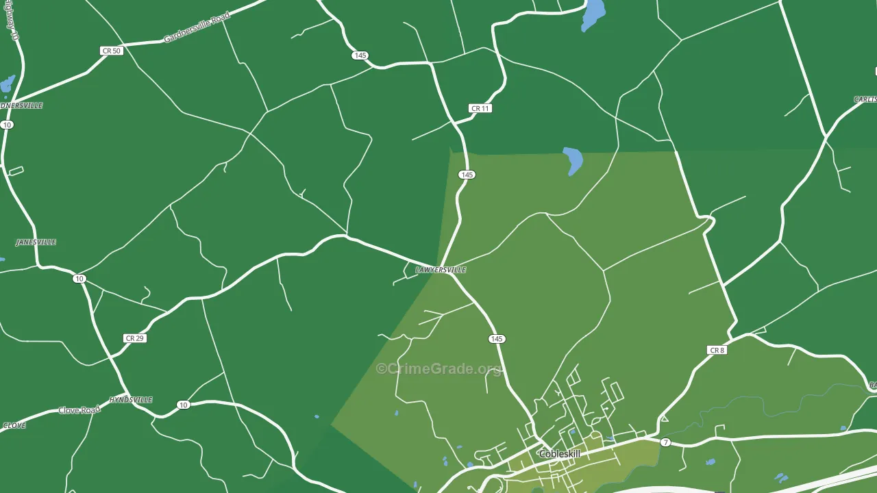 Lawyersville, NY Map of Vehicle Theft Rates