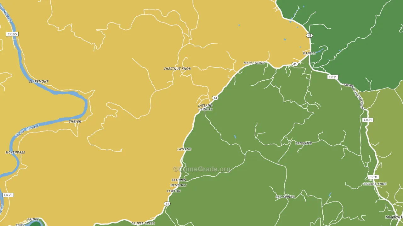 Layland, WV Map of Vehicle Theft Rates