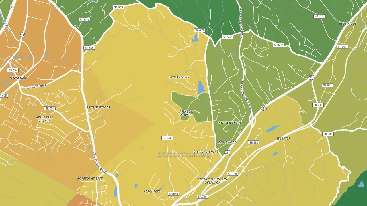 Laymantown, VA Map of Vehicle Theft Rates