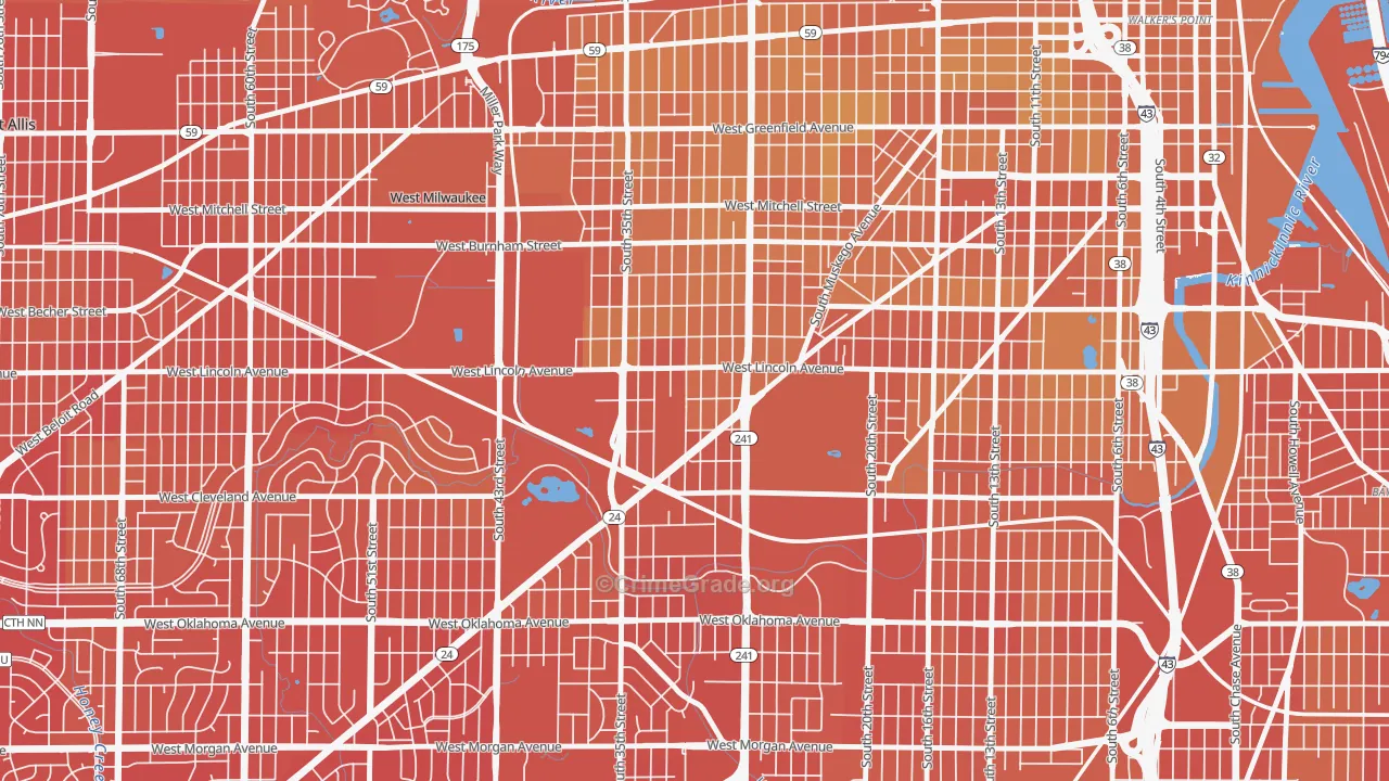Layton Park, Milwaukee, WI Map of Vehicle Theft Rates