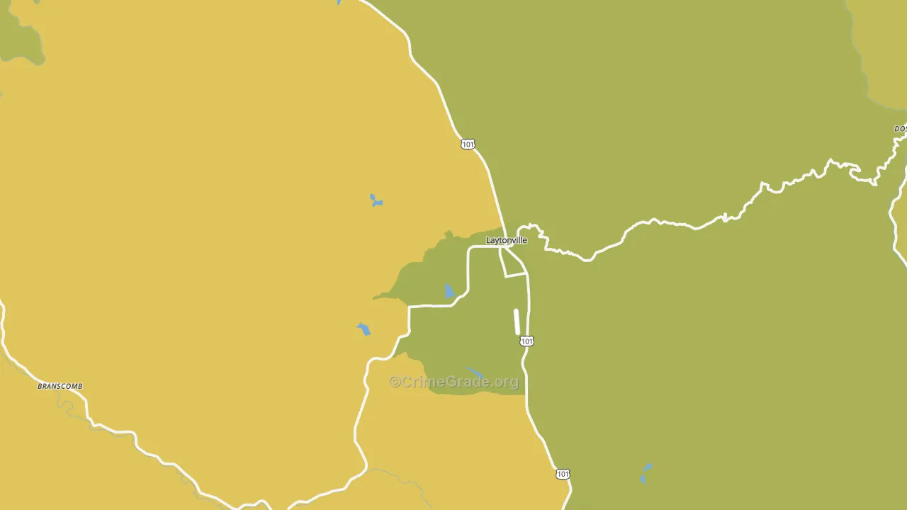 Laytonville, CA Map of Vehicle Theft Rates