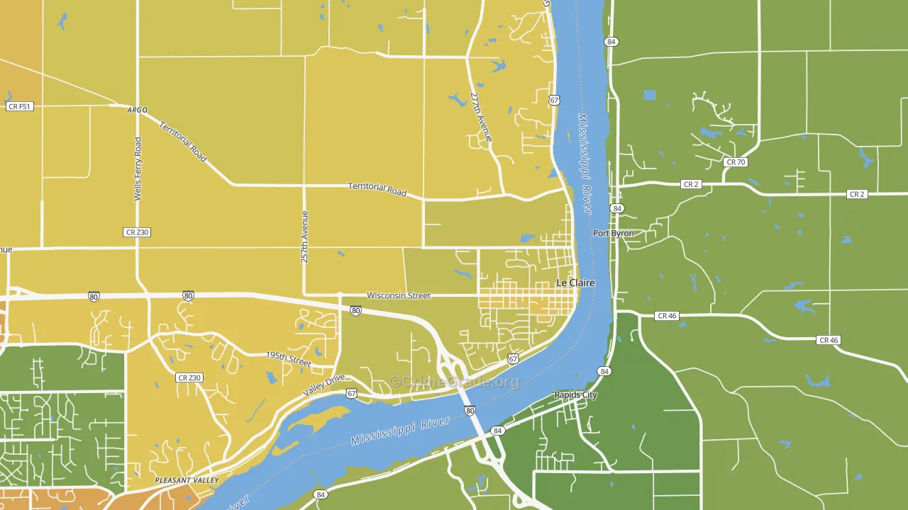Le Claire, IA Map of Vehicle Theft Rates
