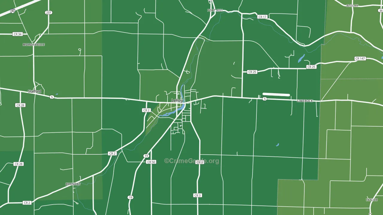 Le Roy, NY Map of Vehicle Theft Rates
