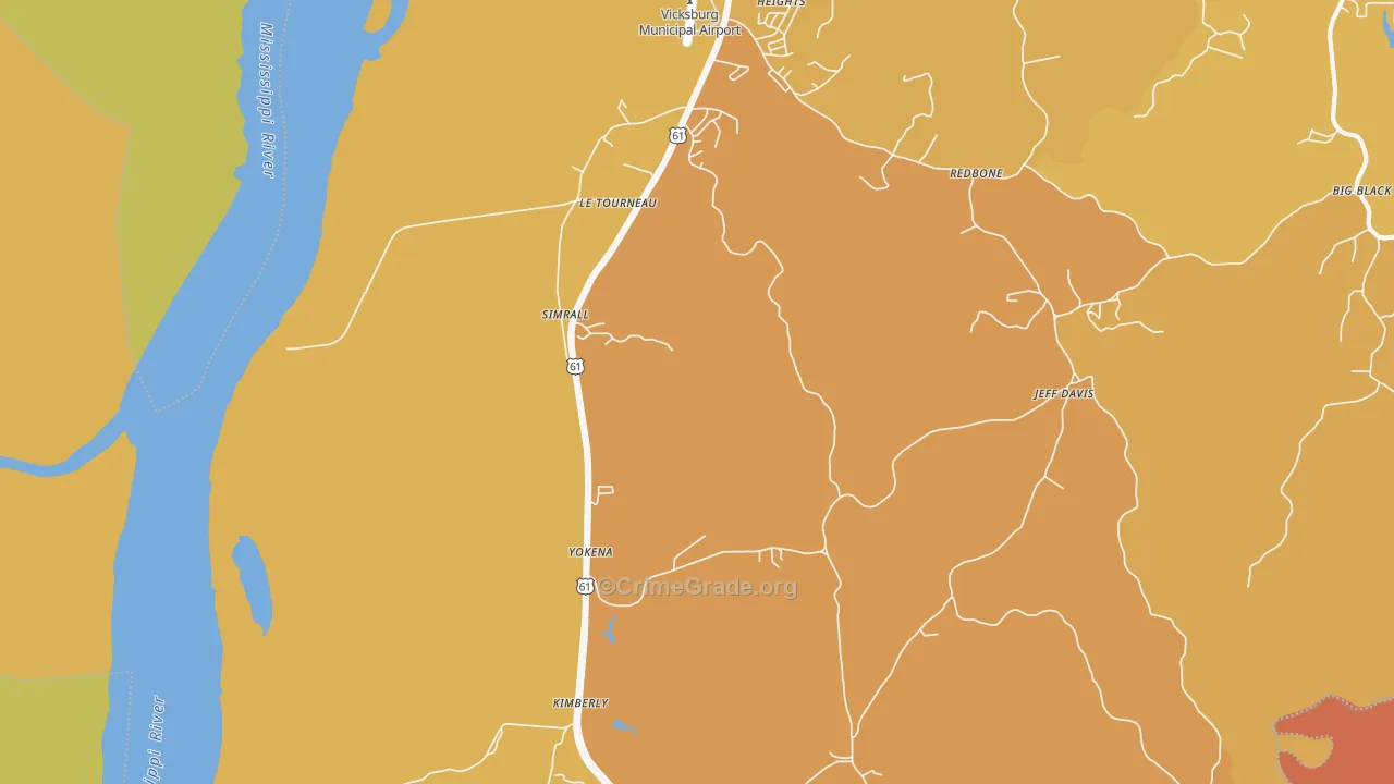 Le Tourneau, MS Map of Vehicle Theft Rates