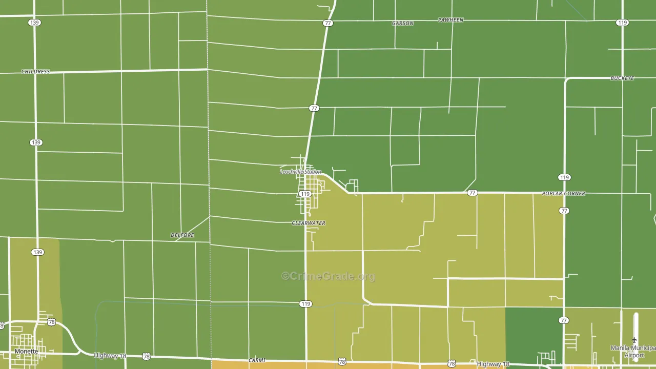 Leachville, AR Map of Vehicle Theft Rates