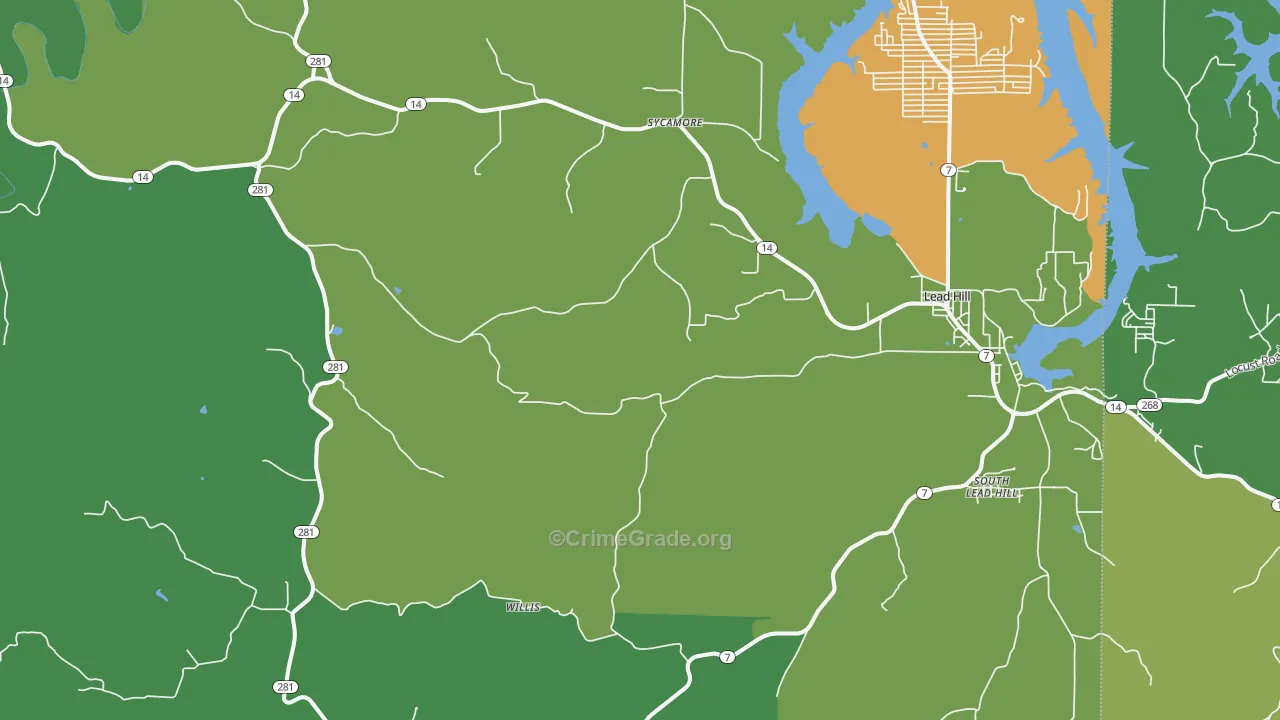 Lead Hill, AR Map of Vehicle Theft Rates