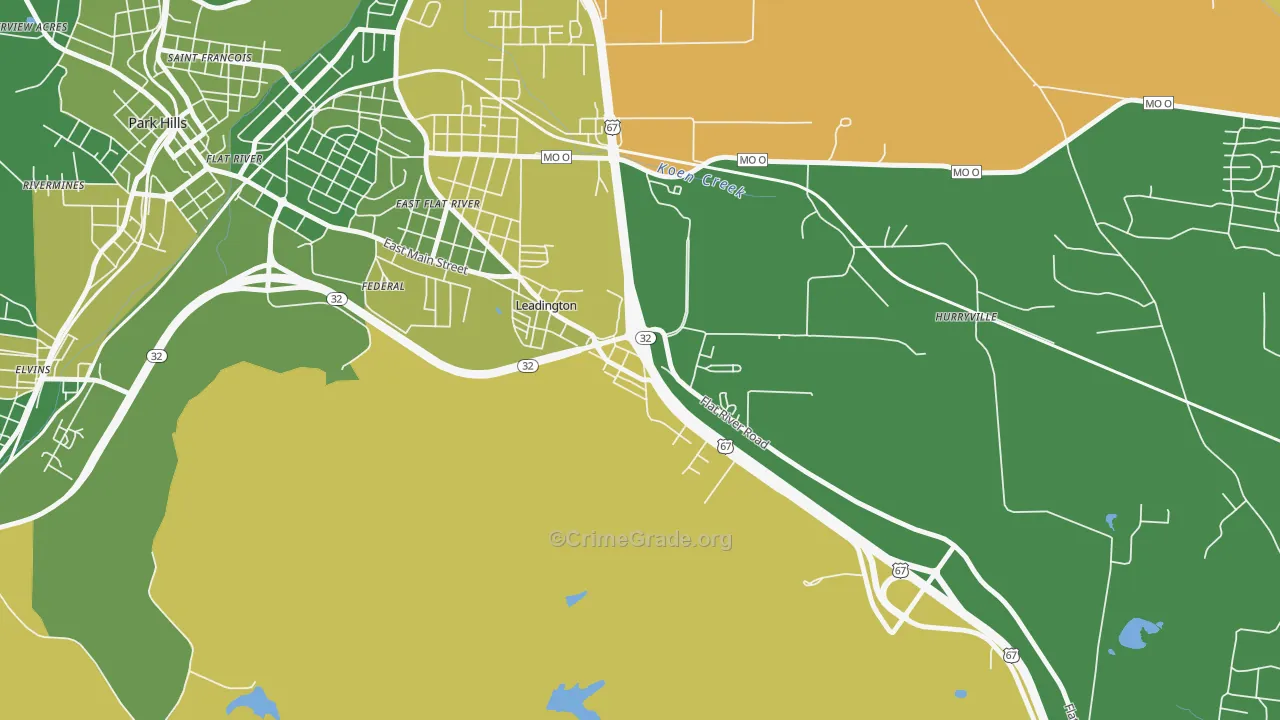 Leadington, MO Map of Vehicle Theft Rates