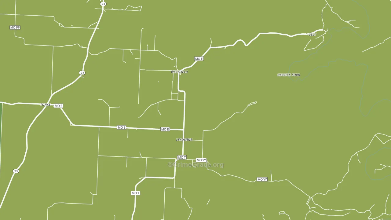 Leadmine, MO Map of Vehicle Theft Rates