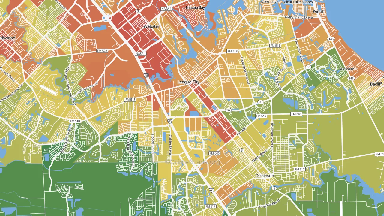 League City, TX Map of Vehicle Theft Rates