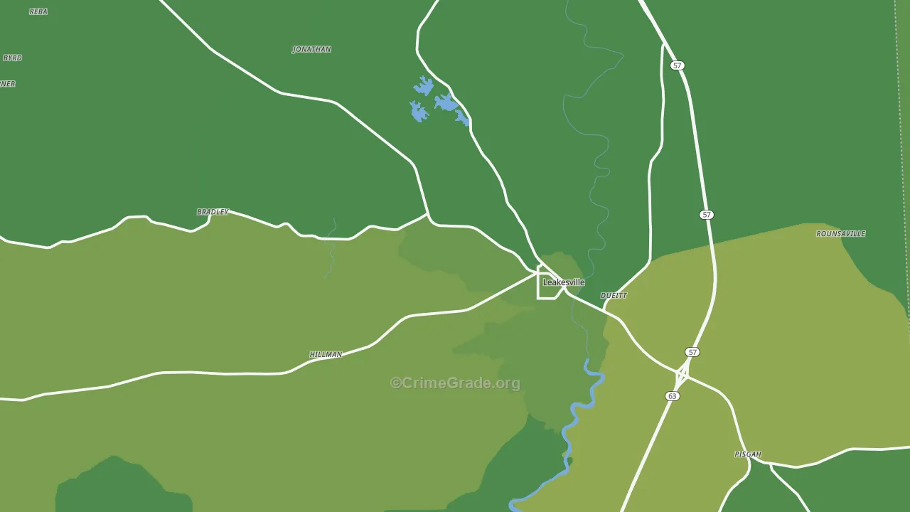 Leakesville, MS Map of Vehicle Theft Rates
