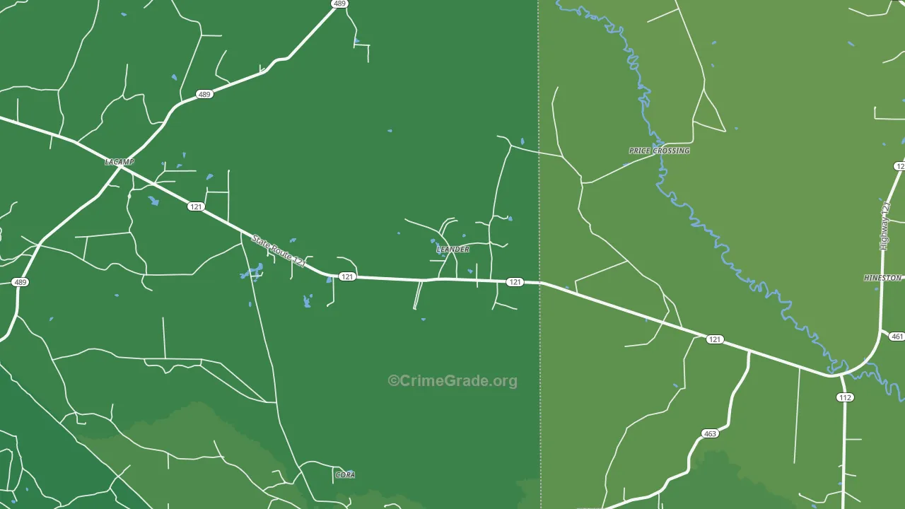 Leander, LA Map of Vehicle Theft Rates