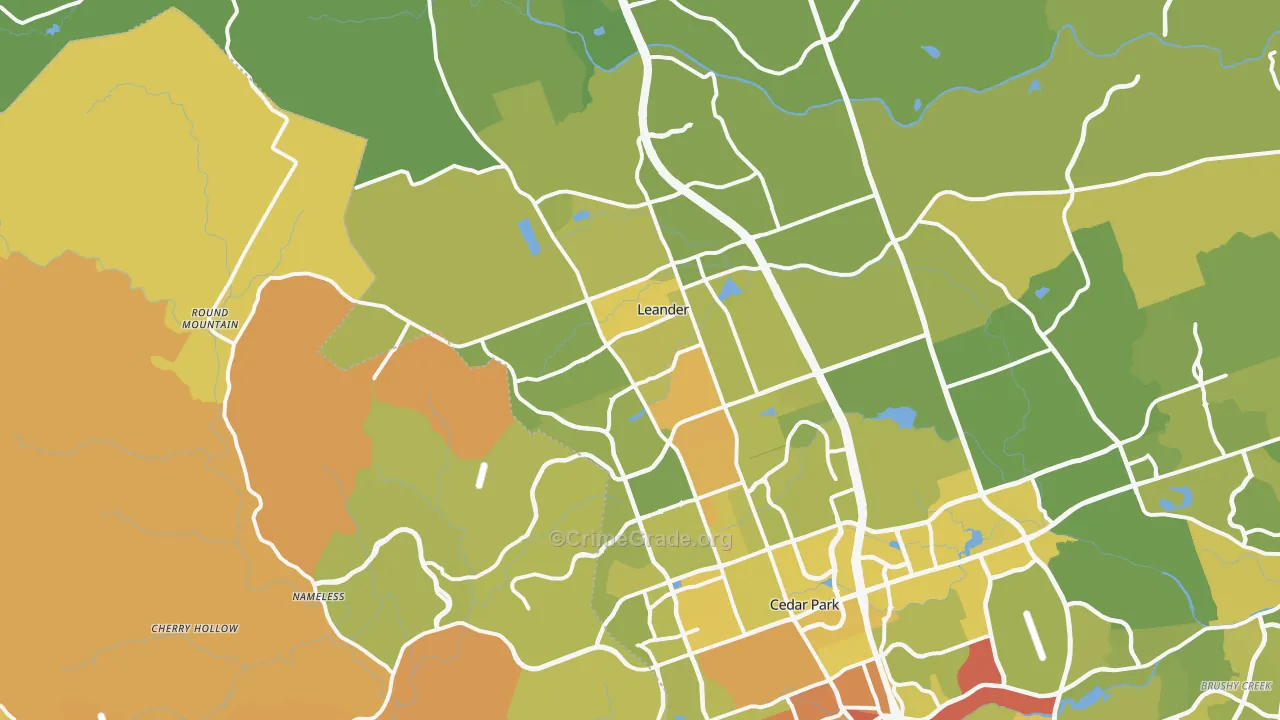 Leander, TX Map of Vehicle Theft Rates