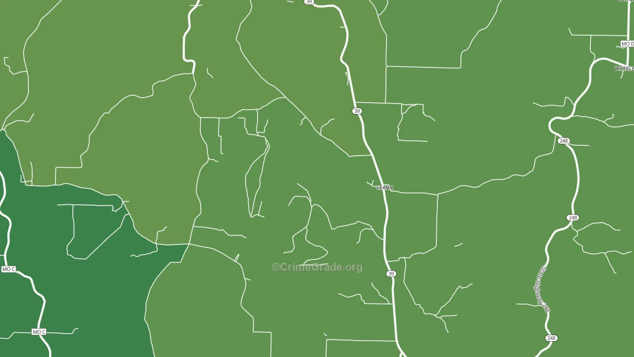 Leann, MO Map of Vehicle Theft Rates